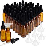 Juvale 48 Pack .5 oz Amber Glass Bottles with Dropper Dispenser and 6 Funnels for Essential Oils, Aromatherapy, Liquids (54 Total Pieces, 15ml)