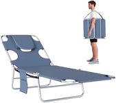 Outsunny Foldable Sun Lounger, Beach Chaise Lounge with Reading Hole, Arm Slots, 5-Position Adjustable Backrest, Side Pocket, Pillow for Garden, Beach, Camping, Grey