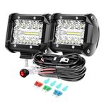 PICAA 60W 4 Inch LED Light Work Light With Wiring Harness Kit, Triple Rows Spot Flood Combo Light Bar Fog Lamp Waterproof for Off-Road 4x4 Truck Car ATV SUV UTV Motorcycle 12v 24v