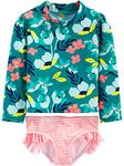 Simple Joys by Carter's Girls' 2-Piece Assorted Rashguard Sets, Floral/Green, 18 Months