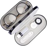 Muf 2 in 1 Double Sided Portable Contact Lens Case and Glasses Case,Dual Use Design with Built-in Mirror, Tweezer and Contact Lens Solution Bottle Included for Travel Kit, Black, 5 Piece Set