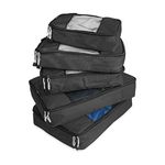 TravelWise Luggage, Black, 1 Small, 2 Medium, 2 Large, Luggage Packing Organization Cubes 5 Pack