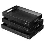 Navaris Bamboo Serving Tray - 3X Trays with Handles for Drinks, Food, Tea, Breakfast in Bed, Eating on Lap - Large Medium Small Tray Set - Black