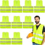 Safety Vests 10 Pack - Yellow Reflective High Visibility, Hi Vis Silver Strip, Men Women, Work, Cycling, Runner, Surveyor, Volunteer, Crossing Guard, Road, Construction, Neon