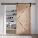 FREDBECK 42in x 84in Sliding Barn Wood Door Slab with 7FT Barn Door Hardware Kit Included Assembly K Shape Solid Natural Spruce Panel