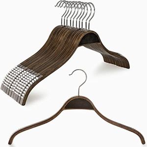 TOPIA HANGER Slim Natural Wood Hangers 10 Packs with Extra Soft Rubber Grips, High-Grade Fashion Non-Slip & Wrinkles Hanger for Camisole, Sweater, Jacket, Dress, Coat -CT15A