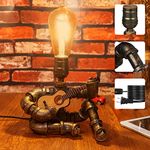 GoHoKi Steampunk Decor Table Lamp: Cool Art Decoration Gift for Men Music Lover Guitar Players Antique Desk Pipe Lamp with Edison Bulb Rustic Retro Metal Industrial Robot Lamp