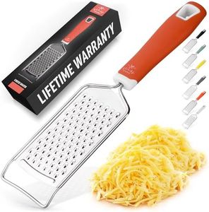 Zulay Kitchen Professional Cheese Grater Stainless Steel - Durable Rust-Proof Metal Lemon Zester Grater With Handle - Flat Handheld Grater For Cheese, Chocolate, Spices, And More - Red