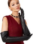 VIKIDEER Warm Soft Long Leather Gloves Women Plush Lined Full Touchscreen Luxury Gloves for Evening Opera Arty Costume 23.6'', Black 23.6'', X-Large