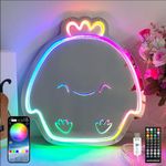 LED Cute Chick Neon Signs with Remote Control for Wall Decor, Kawaii Neon Mirror Desk Decor, RGB Neon Lights with 210+ Color, Neon Acrylic Mirror with Lights for Bedroom Teens Gift