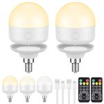 E12 Rechargeable Light Bulbs with Remote Control Timer and 3 Color Temperature Options,Rechargeable Wall Sconce Puck Lights Battery Operated with Remote