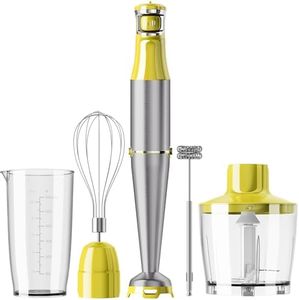 Immersion Blender Handheld Corded Hand Blenders Set 1100W, Trigger Variable Speed 5 in 1 Stick Emulsifier with Chopper, Whisk and Frother for Soup, Baby Food and Smoothies, Yellow