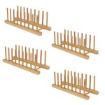 4 Pack Bamboo Plate Organizer, 6/8 Slots Bamboo Dish Rack, Plate Rack Stand Pot Lid Holders for Plates, Cups, Bowls, Dish, Cutting Board, Drying Rack Stand Drainer, Kitchen Cabinet Organizer