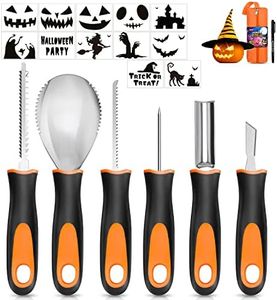 SUEFFI Halloween Pumpkin Carving Kit, 6 Pcs Pumpkin Carving Knife with 12 Stencils 1 Mark Pen 1 Storage Bag, Professional Pumpkin Carving Tools