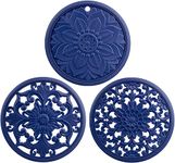 EZYHOME Set of 3 Silicone Trivet Mat - Hot Pot Holder Hot Pads for Table & Countertop - Trivet for Hot Dishes - Non-Slip & Heat Resistant Modern Kitchen Hot Pads for Pots & Pans (Blue)