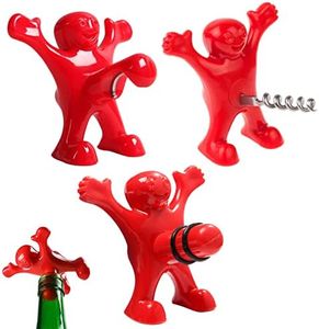 Apribottiglie Happy Man, Cavatappi Apribottiglie Birra Tappi per Vino Divertenti per Bottiglie Set Regalo Novità 3 Pezzi