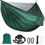 Double Single Camping Hammock with Mosquito Net & Tree Straps, Portable Lightweight Parachute Nylon Hammock for Backpacking Travel Beach Yard Outdoor(Green)