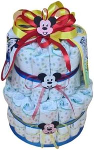 Torta di Pannolini MC composizioni azzurra composta da 40 pannollini e 2 bavette regalo nascita compleanno battesimo