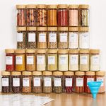 Yangbaga 35PCS Glass Spice Jars set-Glass Jars With Bamboo Lids with Shaker Lids- Spices & Seasoning -Kitchen Storage & Organisation of Spice Jars With Lids And Labels Stickers………