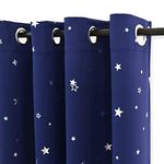 PONY DANCE Blue Blackout Curtains for Boys - Thermal Insulated Curtains for Bedroom and Living Room 54 Drop Short Eyelet Silver Star Foil Curtains for Kids, 52 x 54 Inch, 1 Pair