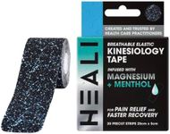 Heali Precut Kinesiology Tape Infused with Magnesium & Menthol - Roll - 20 Strips - 2" x 10" (5cm x 25cm) - Synthetic Silk, Latex Free, Strong Adhesive to Last 4-7 Days -Splatter Paint Design