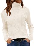 LEANI Womens Turtleneck Sweaters Cable Knit Long Sleeve Pullover Sweater Jumper, Beige, Small