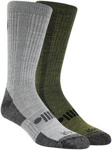 Jeep Mens Wool Blend Trail Crew Socks 2 Pair Pack - Breathable, Cushioned Comfort, Light Gray, 8-12