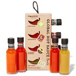 Thoughtfully Gourmet, Global Hot Sauce Gift Set, Internationally Inspired Flavors Include Puerto Rican Mango Habanero, Mexican Style Hot Sauce & More, Set of 4