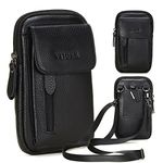 VIIGER Leather Cell Phone Shoulder Holster Compatible with iPhone 16 Pro Max 15 Pro Max S24 Ultra S23 Ultra Large Multi-pocket Crossbody Phone Bag Smartphone Pouch with Belt Loop Clip for Women, black