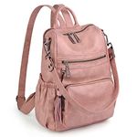 UTO Women Backpack Purse Oil Wax PU Leather Convertible Ladies Travel Rucksack Tassel Shoulder Bag Pink CA