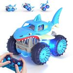 Fast Direct Charging Remote Control Car, Rechargeable Amphibious RC Cars with 2.4Ghz 4WD All Terrain Waterproof RC Shark Monster Truck Toys for Boys Girls 3-12 Years