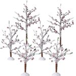 Geosar 6 Pieces Christmas Tree Decor Snow Covered Village Tree Accessories Village Red Berry Bare Branch Artificial Tree for Holiday Fairy Gardens Village Winter Wonderland Display (Berry Trees)