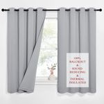 PONY DANCE Silver Grey Blackout Curtains - Soundproof Blackout Curtains with Black Lining Privacy Protected Thermal Curtain for Nursery/Bedroom/Dining Room, 2 Panels,52 x 63 Inch Drop