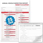 Annual Vehicle Inspection Report Form 25-pk 3-Ply Carbonless, 8.5" x 11.75" + 2-Ply Vinyl with Mylar Laminate Label 5" x 4"