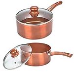 2 PC Saucepan Ceramic Copper Induction Cooking Kitchen Cookware Set