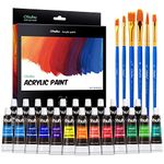 Ohuhu Acrylic Paint Tubes,24 Colours With 6 Brushes 12Ml Art Canvas Crafts Acrylic Colours Paints Tubes Set Perfect For Wood Rock Painting For Beginners Students Adults Great Gift Idea,Multicolor