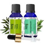 Rey Naturals Tea Tree Oil & Rosemary Oil For Hair Growth & Dandruff Control | Pure Essential Oil For Hair, Face & Skin Care | For All Skin & Hair Types - 15ML*2