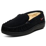 Yukon Mens Suede Shearling Slip On Moccasin Slippers Black 11 D(M) US