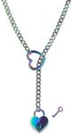 Heart O-ring Slip Chain Necklace For Women Punk Rock Stainless Steel Cuban Long Handmade Necklace Jewelry Gifts Adjustable Lariat Y-Necklace Heart Locker With Key (Colour)