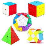 Coolzon Magic Cube Set, 5 Pack Speed Magic Cube Set 2x2 3x3 Pyraminx Triangle Megaminx,Fenghuolun, Easy Turning 3D Puzzle Cube Games Toy Gift Christmas Stocking Fillers for Kids Boys Present Adults