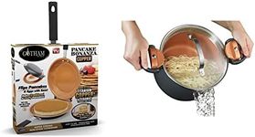 GOTHAM STEEL Double Sided Pan and 5 Quart Stock Multipurpose Pasta Pot Bundle | Nonstick Copper Easy to Flip Pan and Pasta Pot with Strainer Lid