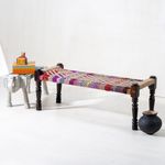 JAE Furniture Sheesham Wooden Platform Bench For Living Room Sitting Bench For Balcony Home And Garden Bench Charpai Jute Rope Bench- Jute & Multicolor Rope