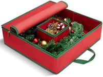 MaidMAX Christmas Wreath Storage Container 30 inch, Hard Shell Wreath Storage Bag with Inner Pocket, Sturdy Handles and Zippers, 600D Oxford Holiday Ornament Wreath Storage Box (RED, 1pc)