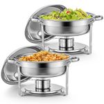 Wilprep Chafing Dish Buffet Set, 2 Pack 5L Stainless Steel Round Chafing Dishs Set,Food Warmer Kit with Lids and Food Pans for Restaurant Catering Parties Weddings Picnics