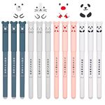 Auidy_6TXD 12 Pcs Erasable Rollerball Pens, 0.35mm Friction Pens with Cartoon Cat Pig Bear Panda Animal Black Gel Ink Pen, Erasable Gel Pen for Student Gift Stationery Office Supplies