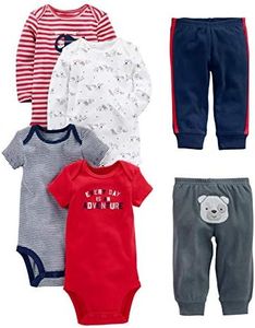 Simple Joys by Carter's 6-Piece Bodysuits (Short Long Sleeve) and Pants Set Infant Toddler Clothing, Multicolore/Chiens/Imprimé Textee/Ours/Rayures, 24 Mois Bébé garçon