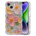 EYZUTAK Case for iPhone 13, Colorful Retro Oil Painting Flower Laser Beam Glossy Pattern Cute Curly Waves Border Exquisite Phone Cover Stylish Durable Soft TPU Protective Case for Girls Women - Green