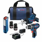 Bosch GXL12V-310B22 12V Max 3 Tool Combo Kit with 3/8" Drill/Driver, Pocket Reciprocating Saw & LED Worklight