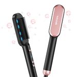 Wavytalk Hair Straightener Brush, Ionic Hair Straightening Brush for Women, Anti-Scald Ceramic Hair Straightener Comb Fast Heating for Home Salon, Dual Voltage, Rose Gold.