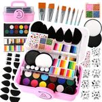 Professional Face Painting kit, Depvision 68 Colors Split Cake Face Paint Kit, Non-Toxic Washable Safe Water Based with Brushes Stencils Sponge Gems Glitter for Halloween Brithday gift